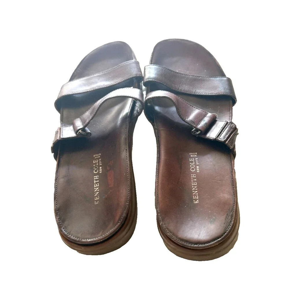 KENNETH COLE  90's Vintage Brown Leather Slip On Sandals Size 9M Italy